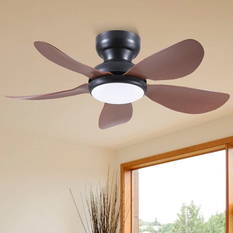 Ventilateur de plafond encastré à profil bas 32/36/46/52 po avec éclairage et télécommande, 36" Wide, Brun