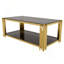 Table basse moderne moderne avec structure asymétrique en métal, tablette inférieure et plateau en verre-1404801530-1563044608