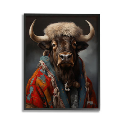 Stupell Industries Bc-335_fg " Cattle With Traditional Clothing Single Picture Frame " By Rb On Canvas In Midnight Black Framed Giclee