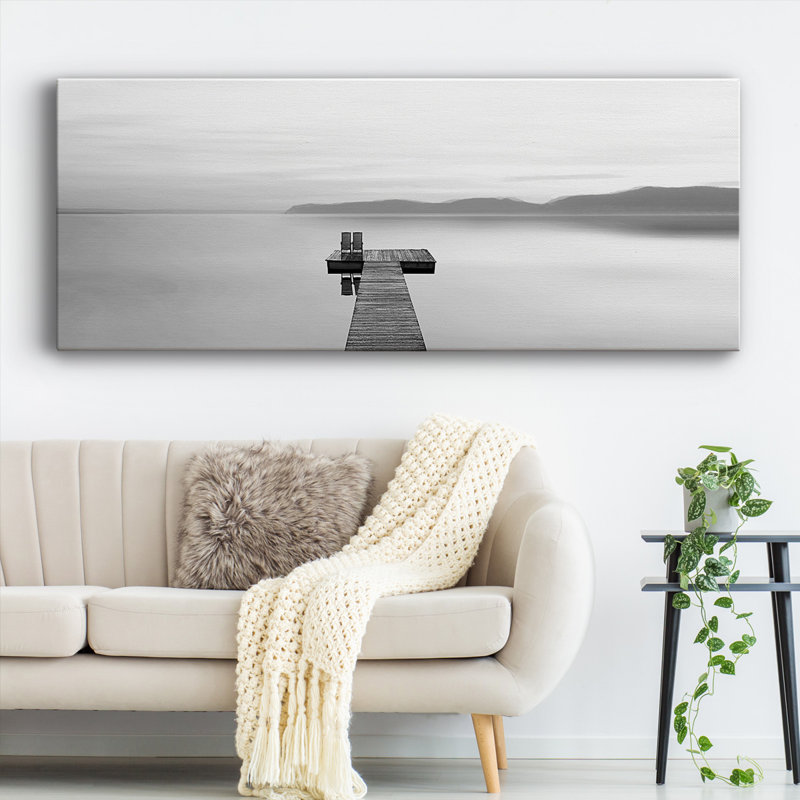 Panneau d'eau noir et blanc sur toile, H 24 po x l 60 po x P 1,5 po
