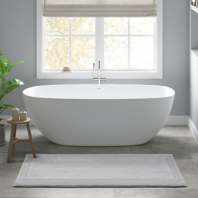 Tapis de bain gris réversible 100% coton 24 x 60 po 3000 g / m² - Conçu pour la douceur et le confort, velours moyen, durable, lavable à la machine, antidérapant recommandé