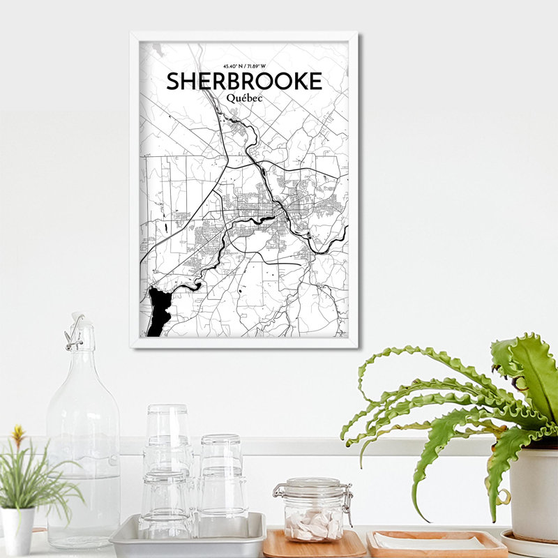 Sherbrooke, carte de la ville, impression, Noir et blanc, H 27,6 po x l 19,7 po