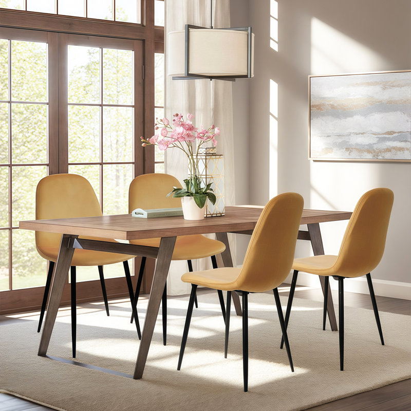 Set of 4 Modern Velvet Dining Chairs with Metal Legs, Upholstered Accent Chairs in Earthy Yellow for Dining Room, Living Room, Bedroom & Restaurant