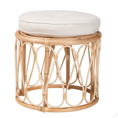Bohemian Natural Rattan Ottoman Footstool
