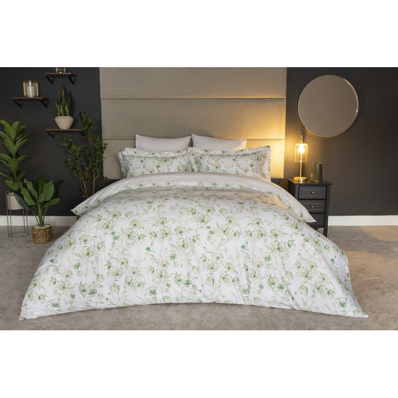Milena Cotton Floral Duvet Cover Set with Pillowcases Included, Super King - 2 Standard Pillow Cases