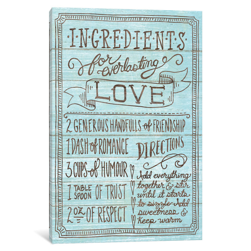 «Ingredients for Life III», art textuel sur toile, H 12 po x l 8 po x P 0,75 po