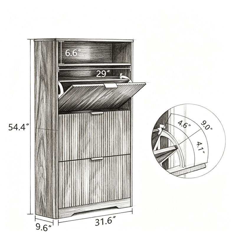 54.4" Tall Narrow 3-Flip Drawer Entryway Shoe Cabinet with Open Top Shelf, Hidden Tilt-Out Shoe Storage Organizer, Natural