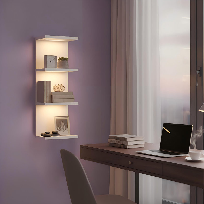 29.99''H 4-Tier Wall Shelf with LED Lights, White