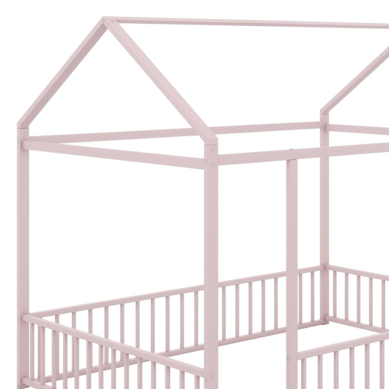 Structure de lit en métal avec clôture, Rose