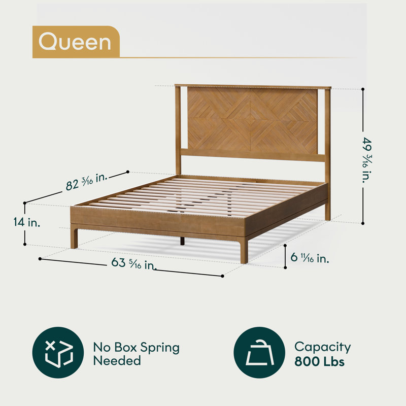 Ethan Solid Wood Platform Bed with Headboard, Rustic Bed Frame, Queen, Seadrift