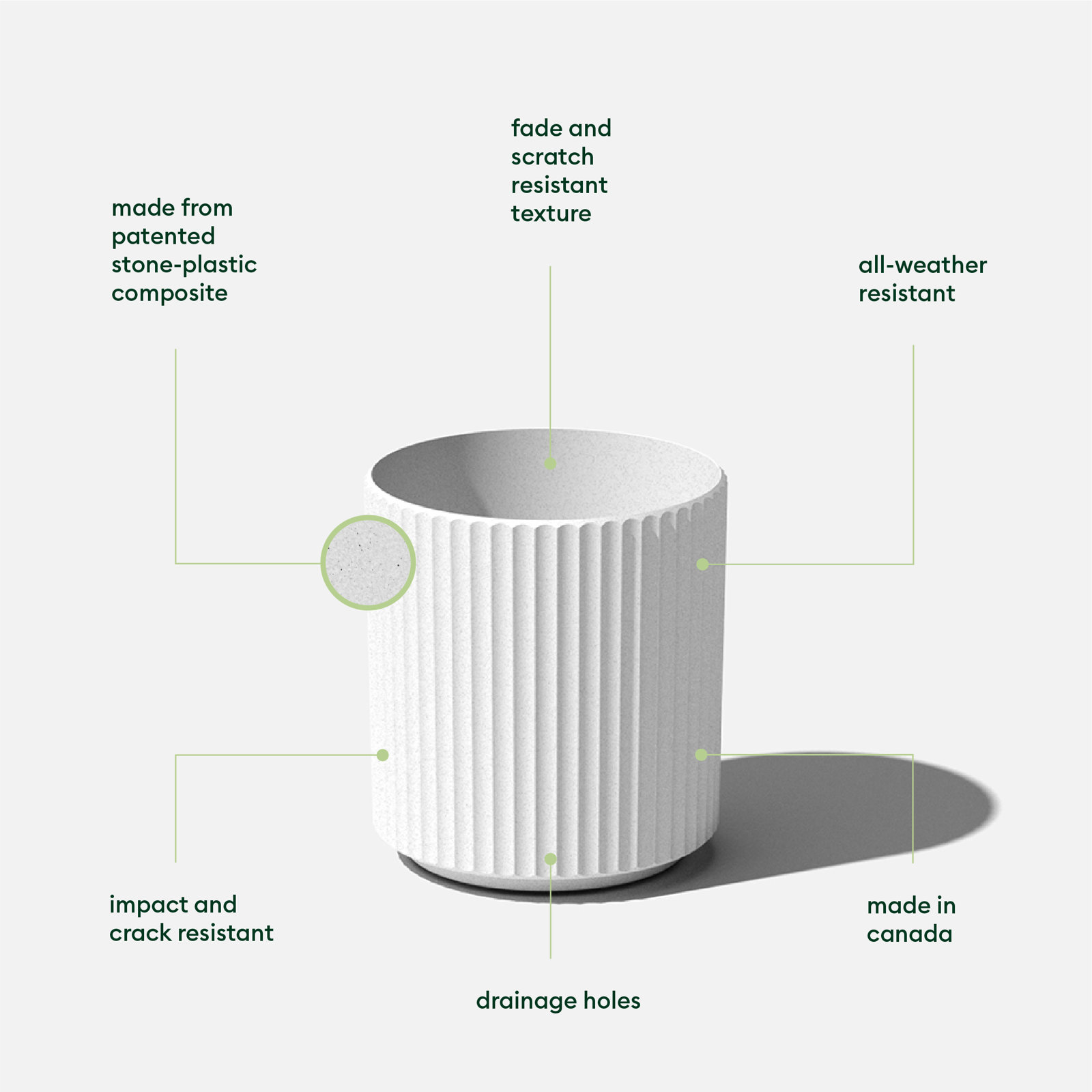 Demi Series Round Planter, 2, White, 11.5" H x 10.5" W x 10.5" D