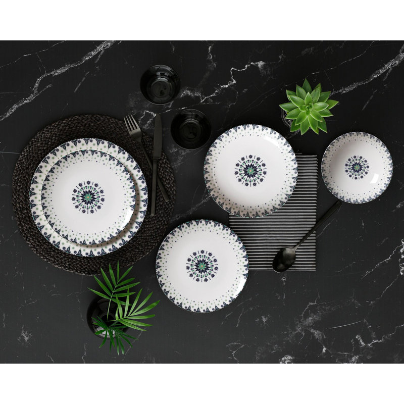 Service de table (24 pièces), Bleu / noir / blanc / vert