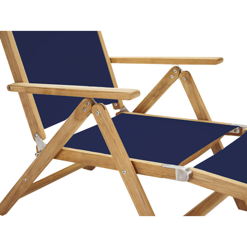 Aquitania Teak Outdoor Folding Lounge Deck Chair In Black, Blue