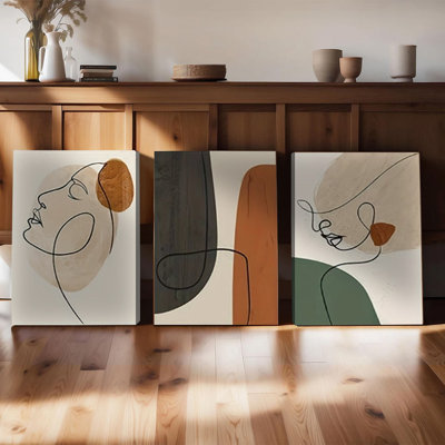 3 pièces d'art mural encadrées, ensemble de 3 décorations murales abstraites minimalistes encadrées, boho moderne aux tons terreux, formes géométriques, impressions sur toile pour le salon, le bureau à domicile, les œuvres d'art esthétiques contemporaines