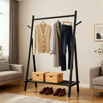 Organisateur de garde-robe portable sur roulettes pour suspendre les vêtements, support à vêtements roulant avec tablettes, support à vêtements en bois massif, capacité de charge de 350 lb