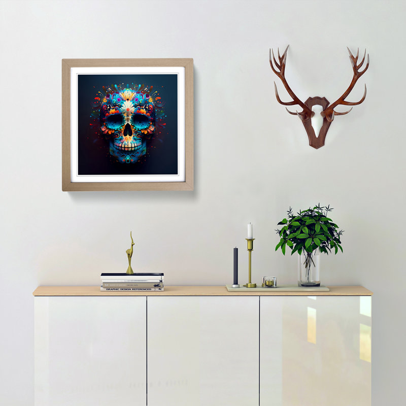 Sugar Skull Expressionism - Framed Print, Oak