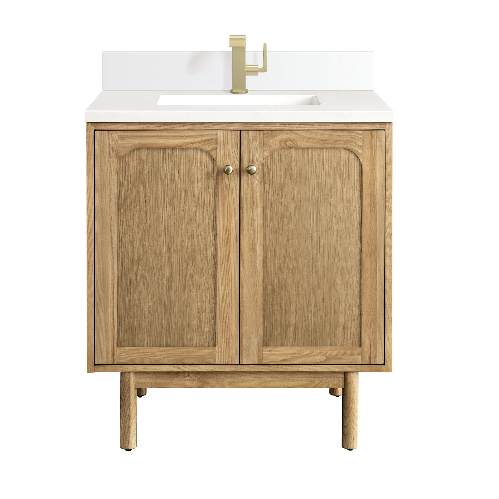 Laurent 30'' Single Bathroom Vanity, White Zeus, Single-Hole, Light Natural Oak