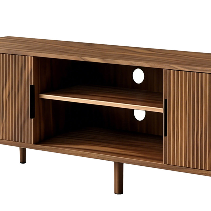 Meuble télé de 54,3 pouces de style Mid-Century cannelé avec tablettes ouvertes