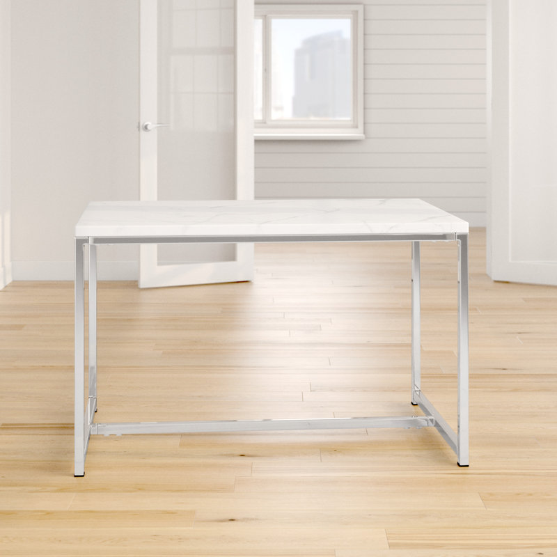 Rumi Metal Base Dining Table, White/Chrome