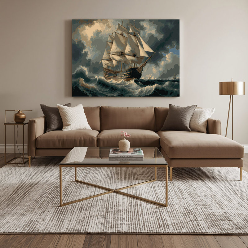 Art nautique sur toile brun, H 11 po x l 14 po