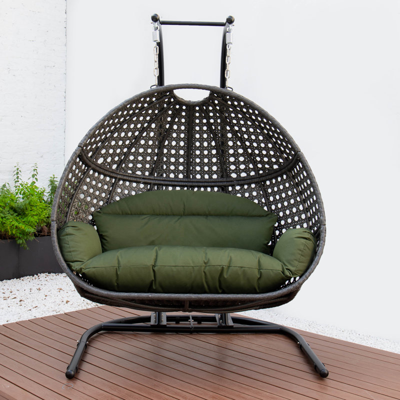Balancelle double avec support Tallulah, Noir, Vert foncé, 57.5
