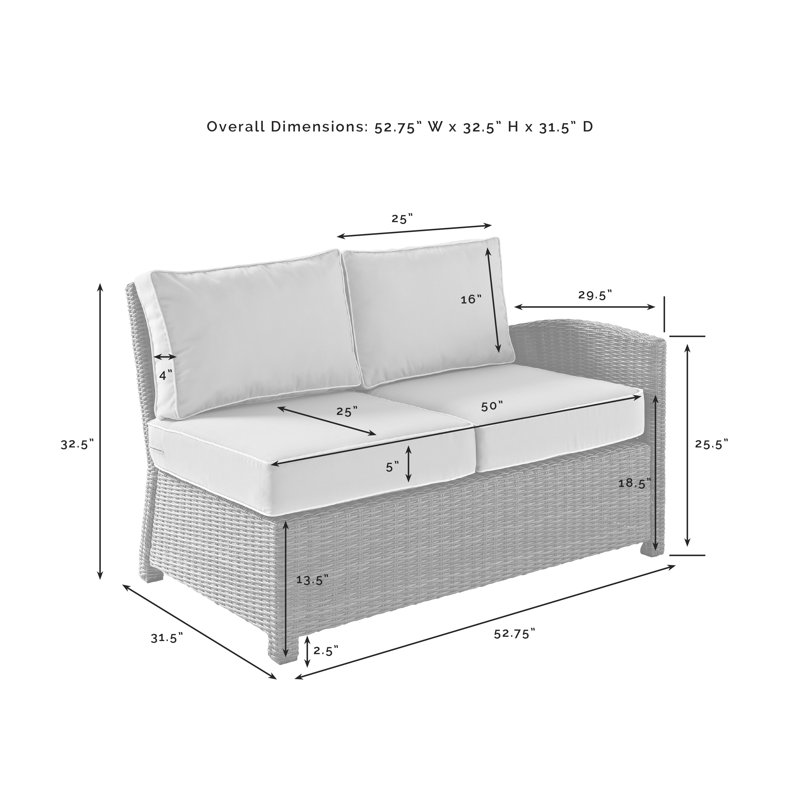 Regina 52.75" Wicker Outdoor Single-Arm Loveseat, Navy, Gray