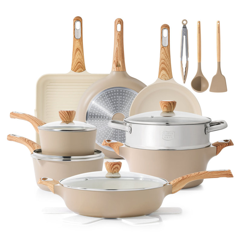 SENSARTE Ceramic Cookware Sets, 20-Piece, Non-Toxic Healthy Non Stick, PFAS PTFE PFOA PFOS Free, Taupe