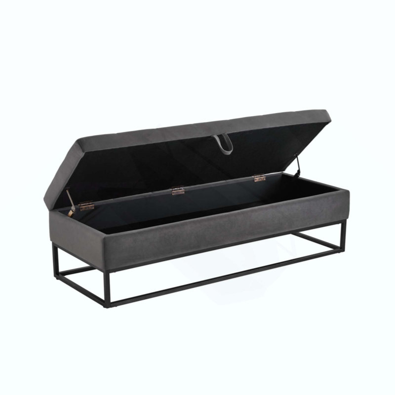 Bed Bench Metal Base With Storage Velvet, Gray