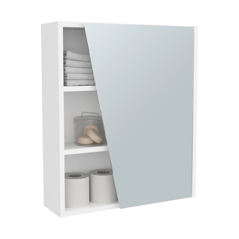 Armoire à pharmacie murale blanche avec porte à miroir et rangement fermé / ouvert, 23,49 pouces de hauteur, 6,62 de largeur, 19,25 de profondeur, armoire fonctionnelle, porte, cinq tablettes et plus, ouverte