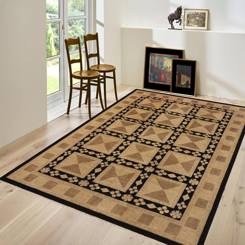 Tapis noir unique 9 pi x 12 pi 1 po années 2000 par Arshs Fine Rugs