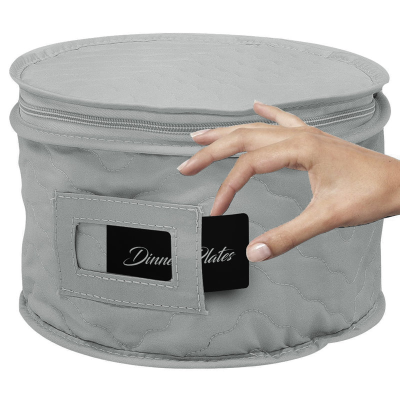 Gray Quilted Dinnerware Storage Set for Plates and Cups