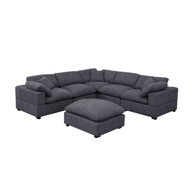 Wartow 6- Piece Upholstered Chenille Corner Sectional Sofa Couch by Latitude Run