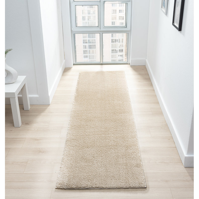 Taeler Washable Modern Living Room Rug Polyester Plain Indoor Area Rug with Low Pile - Anti-Slip Felt Backing SuperSoft Carpet Bedroom-Hallway, Light Beige