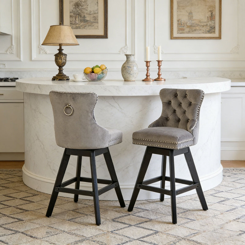 Tabourets de bar pivotants en velours, Gris