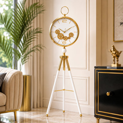 Modern White LED Tripod Alarice with Moving Gears, Industrial Style Home Decor Accent