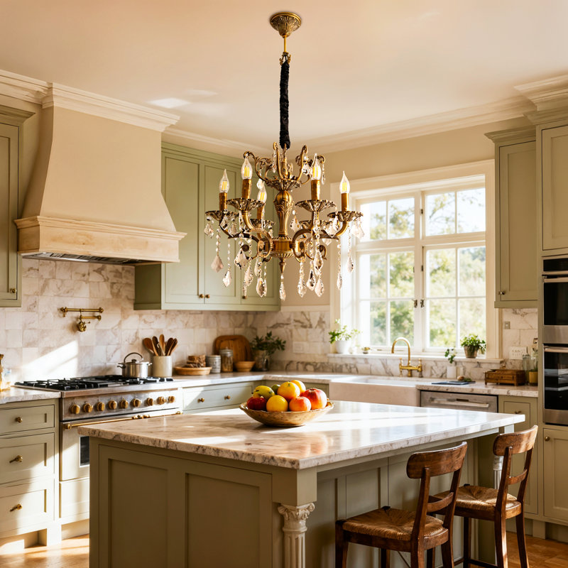 Classic Crystal Candle Chandelier Antique Bronze Pendant Ceiling Lamp With LED Bulbs, 6, 2350, 2