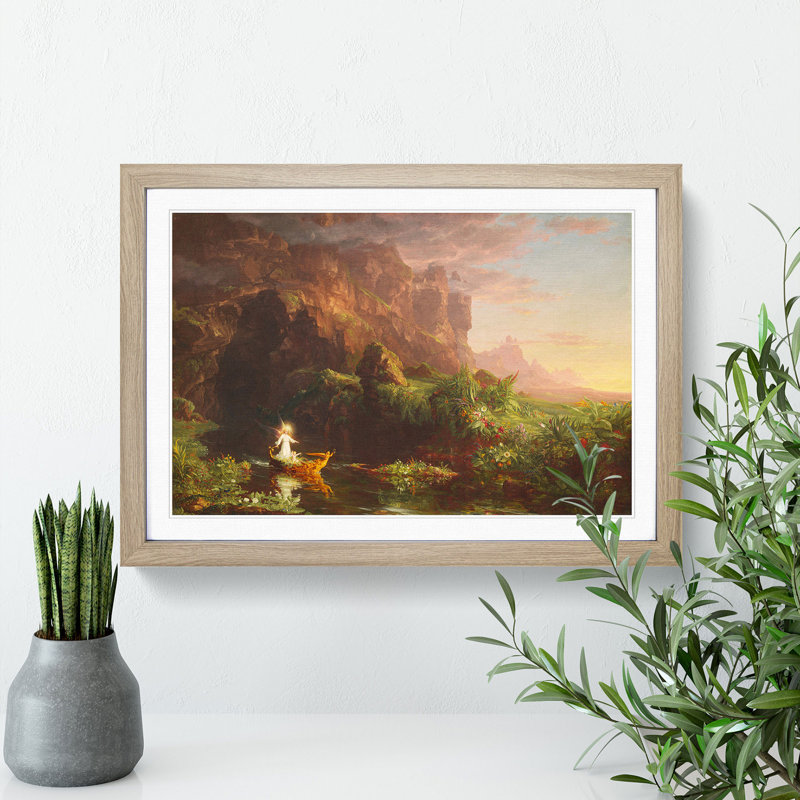 The Voyage of Life Childhood by Thomas Cole - Picture Frame Painting, 48cm H x 65cm W x 2cm D, Oak