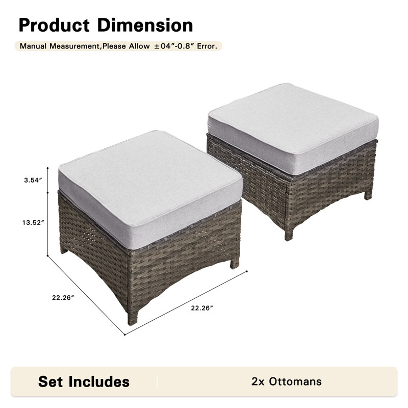 Wicker Outdoor Patio Ottomans, Gris