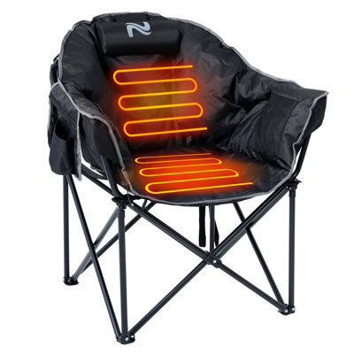 Oversized Portable Heated Camping Chair With Pillow, Heated Foldable Chair Seat Supports 500 Lbs