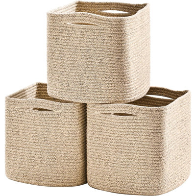 11" Cube Storage Bins, Woven Cotton Rope Baskets