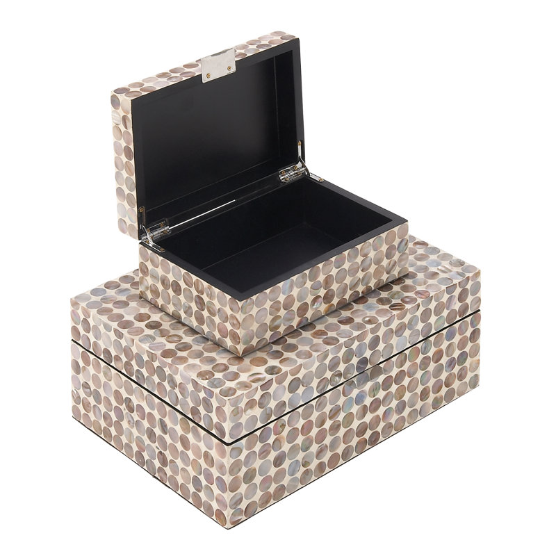 Juliette Brown and Gray Handmade Wood Lidded Box Set