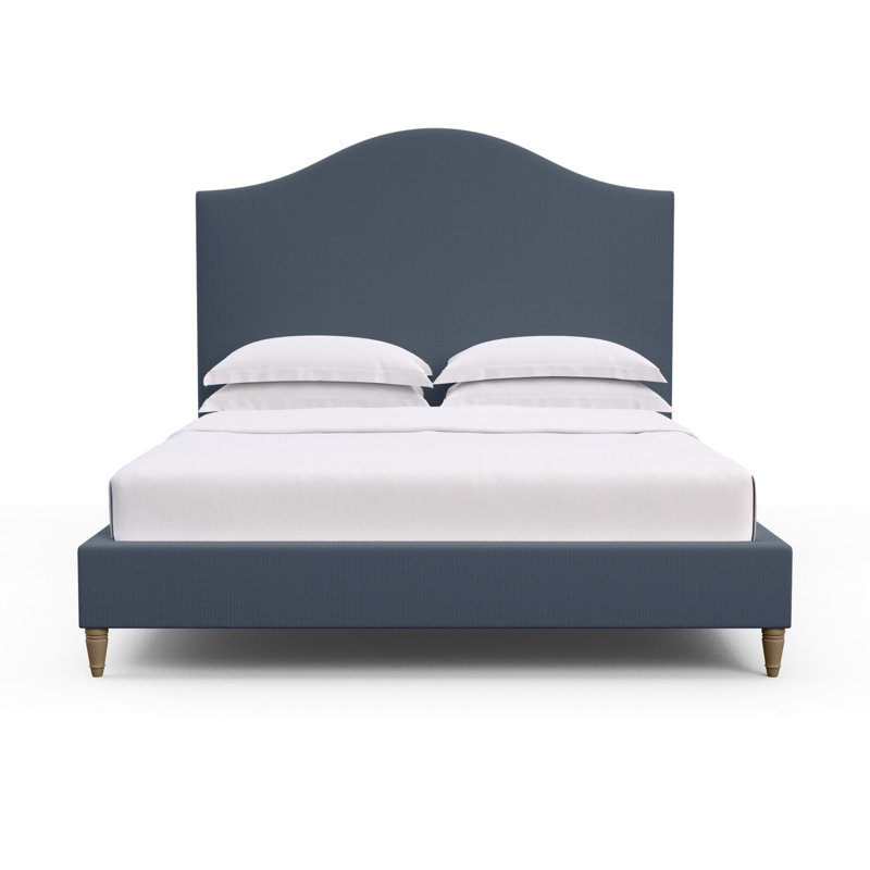 Montague Upholstered Standard Storage Bed, King, Box Weave Linen Bluebell, Ebony