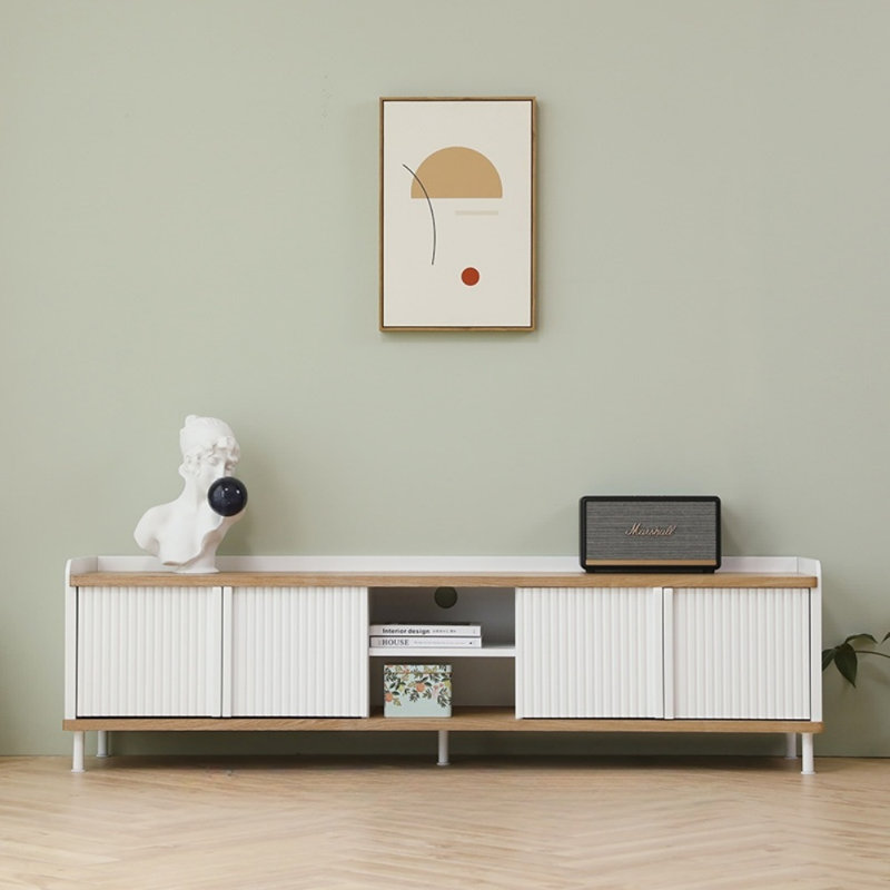 Meuble télé simple rayé, H 20,08 po x L 78,74 po x l 15,75 po, Blanc