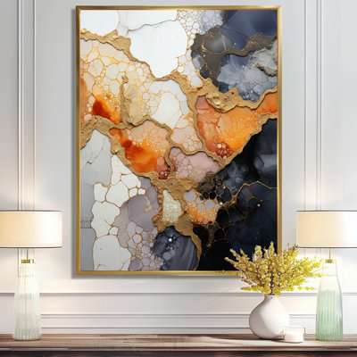 «Slab Structures Orange White» - art mural en marbre