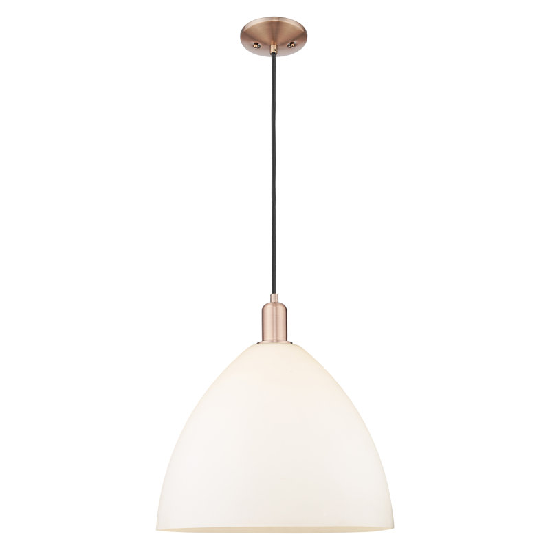 Arcadia - Bristol - Mini-luminaire suspendu à cordon 1 lumière 16 po - Finition cuivre antique - Abat-jour blanc mat