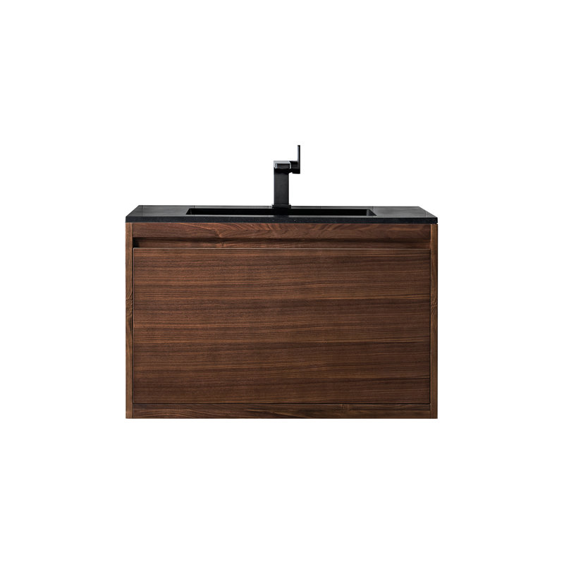 Mantova 35.4" Mid-Century Walnut and Charcoal Black Wall-Mount Vanity