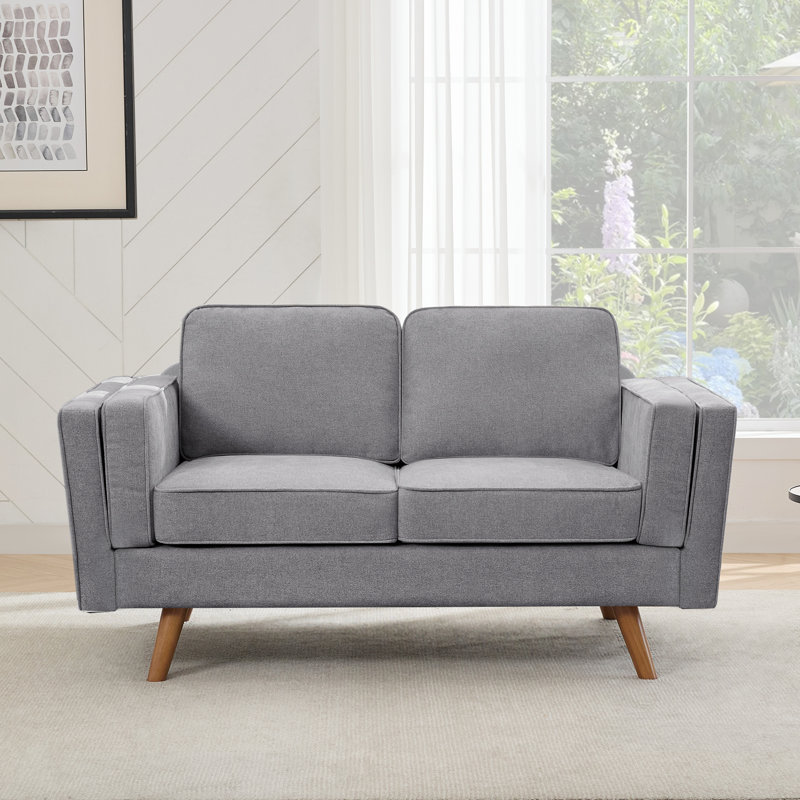 62.2'' Wide Upholstered Loveseat With Solid Wood Legs, Light Gray Chenille