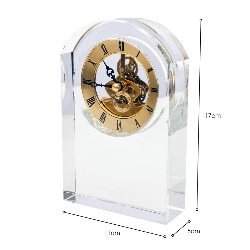 Roman Numeral Glass Mechanical Tabletop Clock in Clear Glass