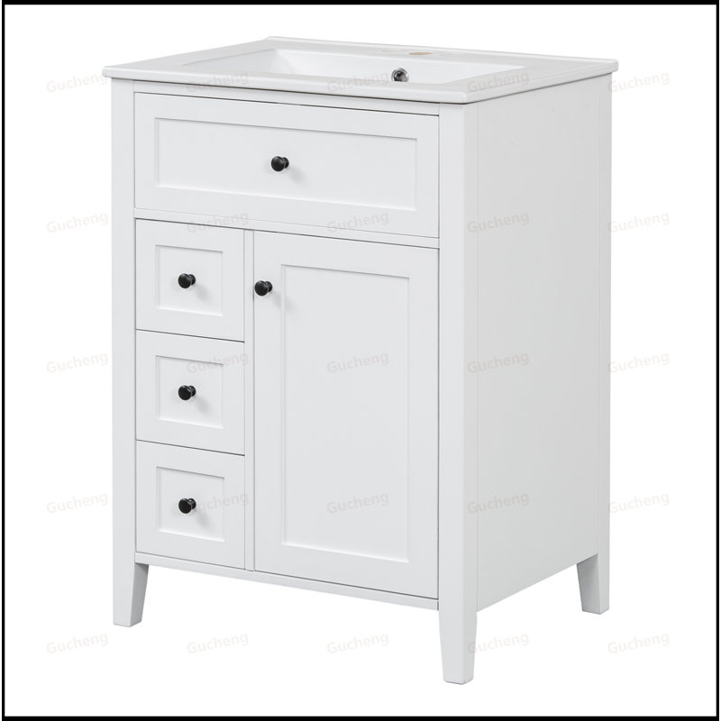 Meuble-lavabo à tablettes réglables avec lavabo, Blanc