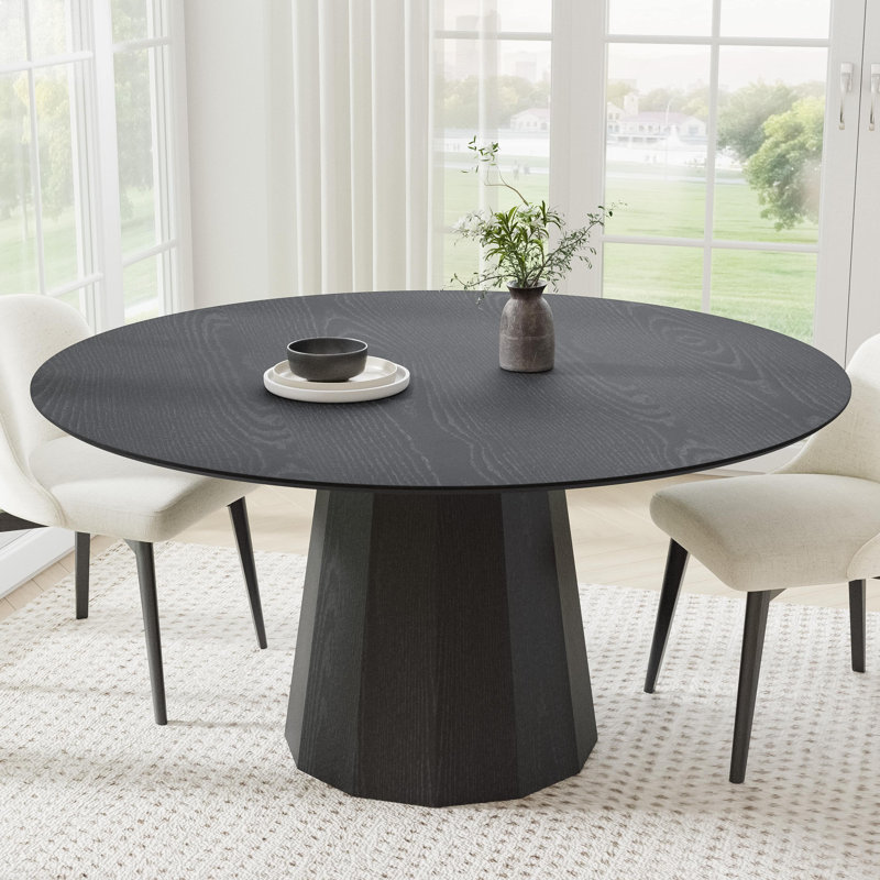 Solid Wood Dining Table Round Pedestal Kitchen Table, 30”H x 60”L x 60”W, Black
